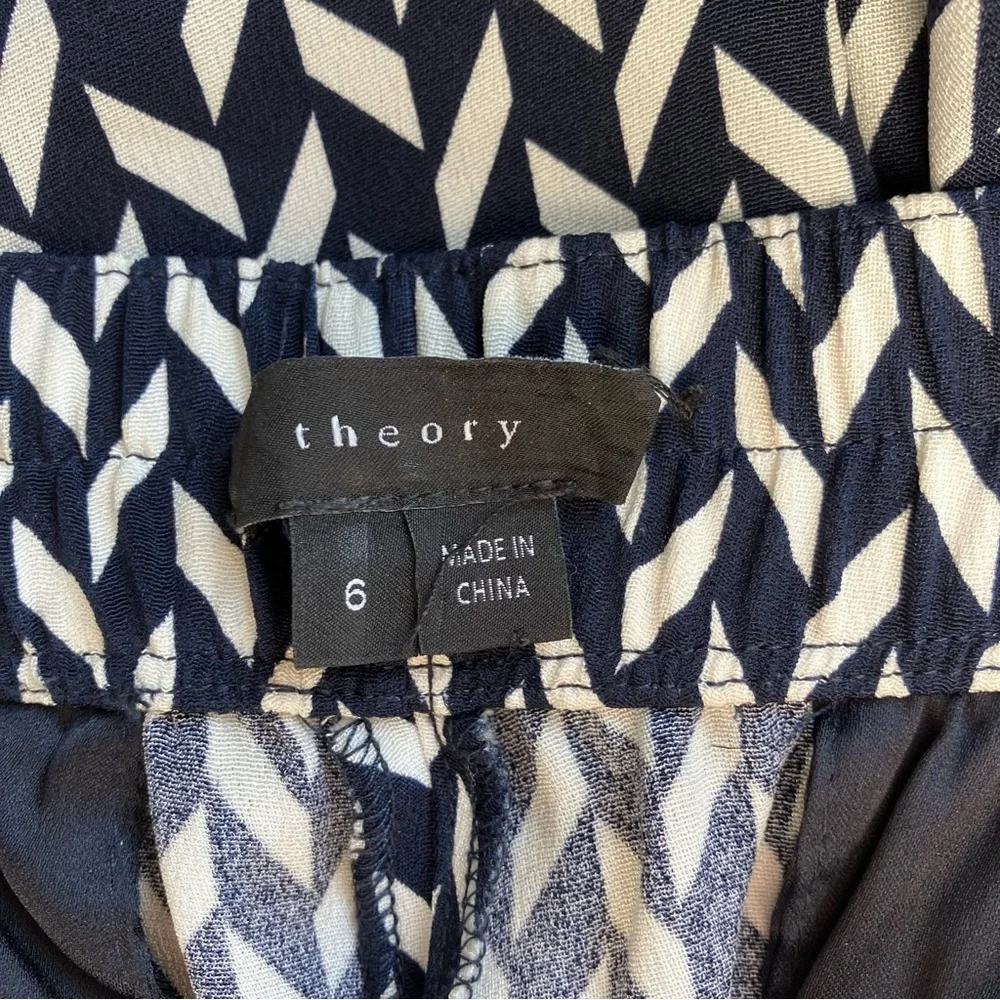 Theory Mitrana Blue & White Chevron Print Silk Trouser Pants size 6